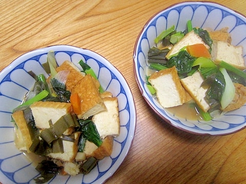 小松菜と厚揚げと早煮昆布の味醂醤油煮